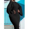 image:imagechouyatou Womens Sexy Bell Long Sleeve Sweater Dress Bodycon Ribbed Knit Maxi Pullover Sweater DressBlack