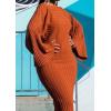 image:imagechouyatou Womens Sexy Bell Long Sleeve Sweater Dress Bodycon Ribbed Knit Maxi Pullover Sweater DressOrange Red