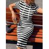 image:imagechouyatou Womens Sexy Short Sleeve Knit Hoodie Dress Pencil Bodycon Striped Midi Sweater Sweatshirt DressBlack White