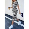 image:imagechouyatou Womens Sexy Short Sleeve Knit Hoodie Dress Pencil Bodycon Striped Midi Sweater Sweatshirt DressBlack White