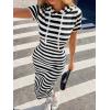 image:imagechouyatou Womens Sexy Short Sleeve Knit Hoodie Dress Pencil Bodycon Striped Midi Sweater Sweatshirt DressBlack White