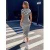 image:imagechouyatou Womens Sexy Short Sleeve Knit Hoodie Dress Pencil Bodycon Striped Midi Sweater Sweatshirt DressBlack White