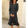 image:imagechouyatou Womens Sexy Stretch Bodycon Sweater Dress Long Sleeve Ruffle Hem Ribbed Knit Midi Long DressBlack