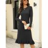 image:imagechouyatou Womens Sexy Stretch Bodycon Sweater Dress Long Sleeve Ruffle Hem Ribbed Knit Midi Long DressBlack
