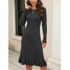image:imagechouyatou Womens Sexy Stretch Bodycon Sweater Dress Long Sleeve Ruffle Hem Ribbed Knit Midi Long DressBlack