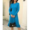 image:imagechouyatou Womens Sexy Stretch Bodycon Sweater Dress Long Sleeve Ruffle Hem Ribbed Knit Midi Long DressBlue