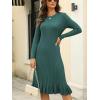 image:imagechouyatou Womens Sexy Stretch Bodycon Sweater Dress Long Sleeve Ruffle Hem Ribbed Knit Midi Long DressGreen