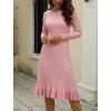 image:imagechouyatou Womens Sexy Stretch Bodycon Sweater Dress Long Sleeve Ruffle Hem Ribbed Knit Midi Long DressPink