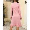 image:imagechouyatou Womens Sexy Stretch Bodycon Sweater Dress Long Sleeve Ruffle Hem Ribbed Knit Midi Long DressPink