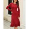 image:imagechouyatou Womens Sexy Stretch Bodycon Sweater Dress Long Sleeve Ruffle Hem Ribbed Knit Midi Long DressRed