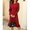 image:imagechouyatou Womens Sexy Stretch Bodycon Sweater Dress Long Sleeve Ruffle Hem Ribbed Knit Midi Long DressRed