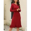 image:imagechouyatou Womens Sexy Stretch Bodycon Sweater Dress Long Sleeve Ruffle Hem Ribbed Knit Midi Long DressRed