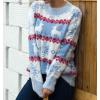 image:imagechouyatou Womens Snowflake Reindeer Pullover Sweater Color Block Fluffy Jumper TopsBlue