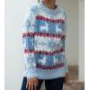 image:imagechouyatou Womens Snowflake Reindeer Pullover Sweater Color Block Fluffy Jumper TopsBlue