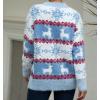 image:imagechouyatou Womens Snowflake Reindeer Pullover Sweater Color Block Fluffy Jumper TopsBlue