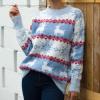 image:imagechouyatou Womens Snowflake Reindeer Pullover Sweater Color Block Fluffy Jumper TopsBlue