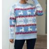 image:imagechouyatou Womens Snowflake Reindeer Pullover Sweater Color Block Fluffy Jumper TopsBlue