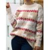 image:imagechouyatou Womens Snowflake Reindeer Pullover Sweater Color Block Fluffy Jumper TopsKhaki