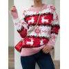 image:imagechouyatou Womens Snowflake Reindeer Pullover Sweater Color Block Fluffy Jumper TopsRed