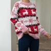 image:imagechouyatou Womens Snowflake Reindeer Pullover Sweater Color Block Fluffy Jumper TopsRed