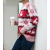 image:imagechouyatou Womens Snowflake Reindeer Pullover Sweater Color Block Fluffy Jumper TopsRed