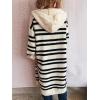 image:imagechouyatou Womens Striped Hooded Long Cardigans Color Block Button Down Oversize Knit Cardigan Sweater Jacket CoatBeige
