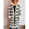 image:imagechouyatou Womens Striped Hooded Long Cardigans Color Block Button Down Oversize Knit Cardigan Sweater Jacket CoatBeige