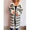 image:imagechouyatou Womens Striped Hooded Long Cardigans Color Block Button Down Oversize Knit Cardigan Sweater Jacket CoatBeige