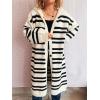 image:imagechouyatou Womens Striped Hooded Long Cardigans Color Block Button Down Oversize Knit Cardigan Sweater Jacket CoatBeige