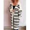 image:imagechouyatou Womens Striped Hooded Long Cardigans Color Block Button Down Oversize Knit Cardigan Sweater Jacket CoatBeige