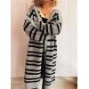 image:imagechouyatou Womens Striped Hooded Long Cardigans Color Block Button Down Oversize Knit Cardigan Sweater Jacket CoatGray