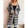 image:imagechouyatou Womens Striped Hooded Long Cardigans Color Block Button Down Oversize Knit Cardigan Sweater Jacket CoatGray