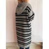 image:imagechouyatou Womens Striped Hooded Long Cardigans Color Block Button Down Oversize Knit Cardigan Sweater Jacket CoatGray