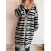 image:imagechouyatou Womens Striped Hooded Long Cardigans Color Block Button Down Oversize Knit Cardigan Sweater Jacket CoatGray
