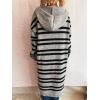 image:imagechouyatou Womens Striped Hooded Long Cardigans Color Block Button Down Oversize Knit Cardigan Sweater Jacket CoatGray