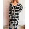 image:imagechouyatou Womens Striped Hooded Long Cardigans Color Block Button Down Oversize Knit Cardigan Sweater Jacket CoatGray