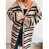 image:imagechouyatou Womens Striped Hooded Long Cardigans Color Block Button Down Oversize Knit Cardigan Sweater Jacket CoatKhaki