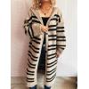 image:imagechouyatou Womens Striped Hooded Long Cardigans Color Block Button Down Oversize Knit Cardigan Sweater Jacket CoatKhaki