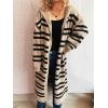 image:imagechouyatou Womens Striped Hooded Long Cardigans Color Block Button Down Oversize Knit Cardigan Sweater Jacket CoatKhaki