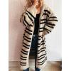 image:imagechouyatou Womens Striped Hooded Long Cardigans Color Block Button Down Oversize Knit Cardigan Sweater Jacket CoatKhaki