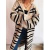 image:imagechouyatou Womens Striped Hooded Long Cardigans Color Block Button Down Oversize Knit Cardigan Sweater Jacket CoatKhaki