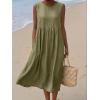 image:imagechouyatou Womens Summer Sleeveless Denim Pleated Midi Long Dress Loose Fit A Line Swing Boho Tank Sun Jean DressArmy Green