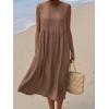 image:imagechouyatou Womens Summer Sleeveless Denim Pleated Midi Long Dress Loose Fit A Line Swing Boho Tank Sun Jean DressBrown
