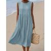 image:imagechouyatou Womens Summer Sleeveless Denim Pleated Midi Long Dress Loose Fit A Line Swing Boho Tank Sun Jean DressLight Blue