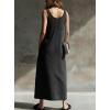 image:imagechouyatou Womens Summer Sleeveless Denim Shirt Dress Western Business Casual Maxi Long Jean DressBlack