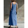 image:imagechouyatou Womens Summer Sleeveless Denim Shirt Dress Western Business Casual Maxi Long Jean DressBlue