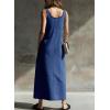 image:imagechouyatou Womens Summer Sleeveless Denim Shirt Dress Western Business Casual Maxi Long Jean DressDark Blue