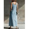 image:imagechouyatou Womens Summer Sleeveless Denim Shirt Dress Western Business Casual Maxi Long Jean DressLight Blue