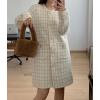 image:imagechouyatou Womens Vintage Checkered Plaid Long Cardigans Button Down Knit Cardigan Sweater Coatigan JacketBeige White