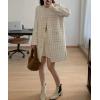 image:imagechouyatou Womens Vintage Checkered Plaid Long Cardigans Button Down Knit Cardigan Sweater Coatigan JacketBeige White
